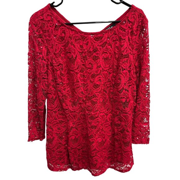 Onyx Nite Red Lace Sheer Blouse Sz XL - Picture 1 of 9